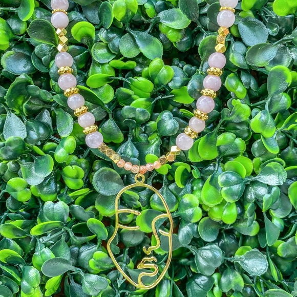 Rose Quartz Self Love Reflection Pendant Gemstone Beaded Faceted Necklace - Picture 3 of 4